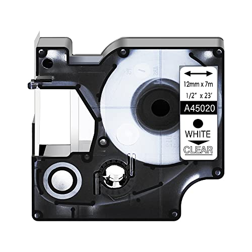 Kompatibel mit D1 45020 Beschriftungsband, 12 mm x 7 m, weiß auf transparentem Etikettenband, Ersatz für LabelManager 160 210D 260P 280 360D 420P 450 450D ColorPop Etikettenmacher, 1x von Cruxer