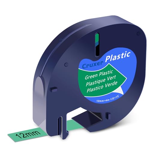 Kompatible Etikettenband als Ersatz für Dymo Letratag Kunststoff Schriftband 91224 für LT-100H LT-100T XR Schwarz auf Grün 12mm x 4m, (Ersatz für Dymo Letratag Plastic White Band) von Cruxer