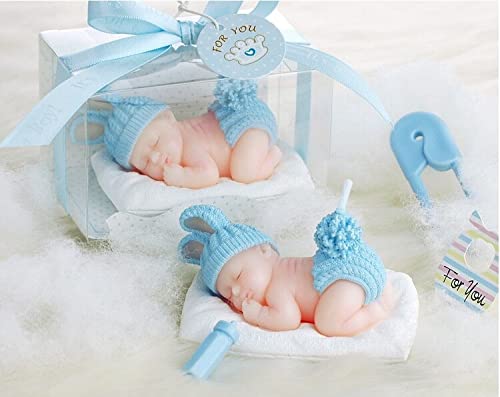 Crysdaralovebi 10 Stück/Charge Kinder-Party-Kerzen, Babyparty, Gastgeschenk, Schlaf, Baby, rauchfreie Kerze, Kinder, niedliche Geburtstagsparty-Dekoration (blau) von Crysdaralovebi