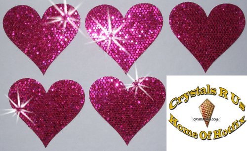1 Pack = 5 Stoff Pailletten 40 mm Herzen zum Aufbügeln Hot Pink von CrystalsRus