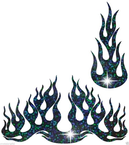 2 Flame Fire Holografische Bügelbild Bling Neuheit DIY Party TShirt Transfer Aufnäher Patch schwarz von CrystalsRus