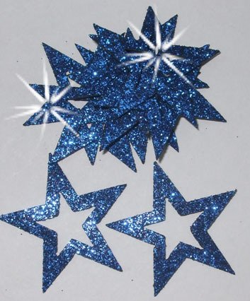 24 Sterne zum Aufbügeln im Glitzerdesign, 35 mm Außendurchmesser blau von CrystalsRus
