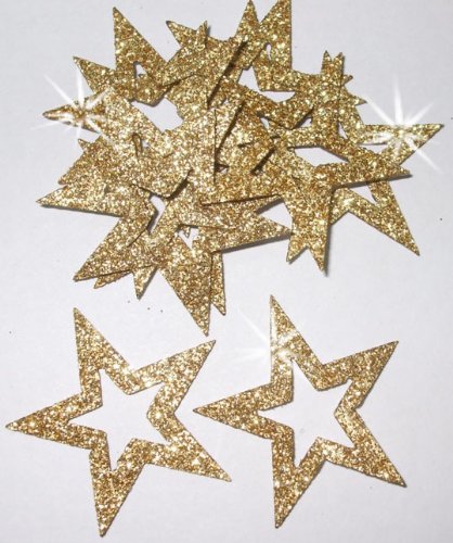 24 Sterne zum Aufbügeln im Glitzerdesign, 35 mm Außendurchmesser gold von CrystalsRus