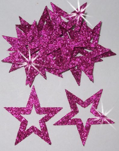 24 Sterne zum Aufbügeln im Glitzerdesign, 35 mm Außendurchmesser hot pink von CrystalsRus