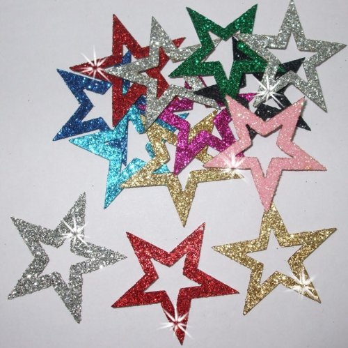 24 Sterne zum Aufbügeln im Glitzerdesign, 35 mm Außendurchmesser mix colour von CrystalsRus