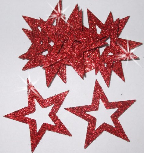24 Sterne zum Aufbügeln im Glitzerdesign, 35 mm Außendurchmesser rot von CrystalsRus