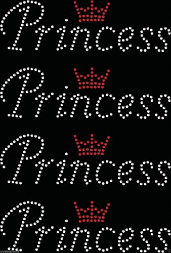 Kleine Krone mit englischer Aufschrift „Princess“ Bügelbild, mit Strasssteinen, T-Shirt-Aufnäher, 4 Stück rot von CrystalsRus