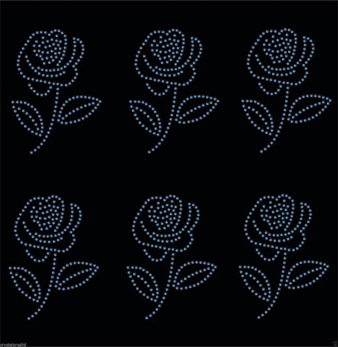 6 x Rosen-Aufnäher mit Strass, klein, 10 cm, zum Aufbügeln, T-Shirt Applikation mit Hotfix blau von CrystalsRus