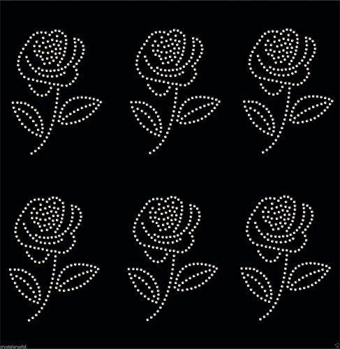 6 x Rosen-Aufnäher mit Strass, klein, 10 cm, zum Aufbügeln, T-Shirt Applikation mit Hotfix farblos von CrystalsRus