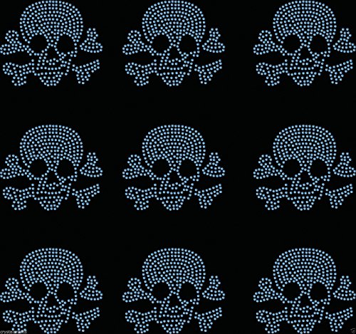 Blaue 9 x kleine gefüllte Totenkopf-Applikationen zum Aufbügeln mit Strasssteinen von CrystalsRus