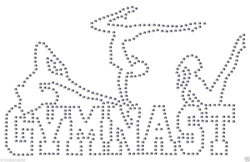 Bügelbild/Aufnäher, Applikation, Motiv: 3 Turnerinnen und Schriftzug „Gymnast“ aus Strasssteinen, T-Shirt-Verzierung farblos Bügelbild/Aufnäher, Applikation, Motiv: 3 Turnerinnen und Schriftzug „Gymnast“ aus Strasssteinen, T-Shirt-Verzierung farblos von CrystalsRus
