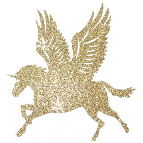 Bügelbild Großes Einhorn mit Glitzer, gold, Transferbild, Stoff-Einhorn mit Flügeln, für T-Shirt von CrystalsRus