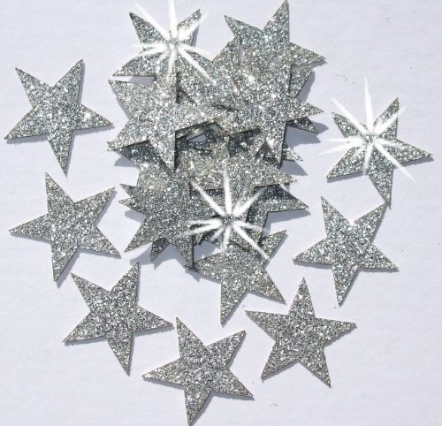 48 Stoff Glitzer 2,5 cm 25 mm Sterne Bügelbild silber von CrystalsRus