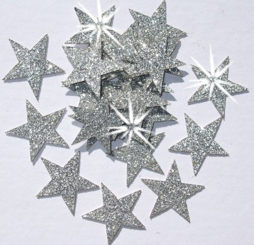 Goldene Glitzersterne zum Aufbügeln, 25 mm, 48 Stück silber Goldene Glitzersterne zum Aufbügeln, 25 mm, 48 Stück silber von CrystalsRus