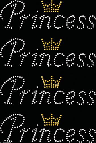 Kleine Krone mit englischer Aufschrift „Princess“ Bügelbild, mit Strasssteinen, T-Shirt-Aufnäher, 4 Stück gold von CrystalsRus