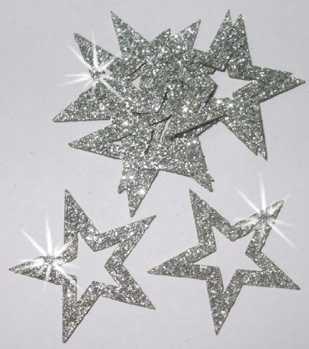 Silver 24 Fabric Glitter 35mm Star Outline Iron-On by CrystalsRus von CrystalsRus