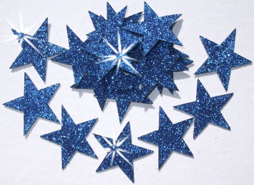 Sterne zum Aufbügeln aus Glitzerstoff, 48 Stück, 25 mm blau von CrystalsRus