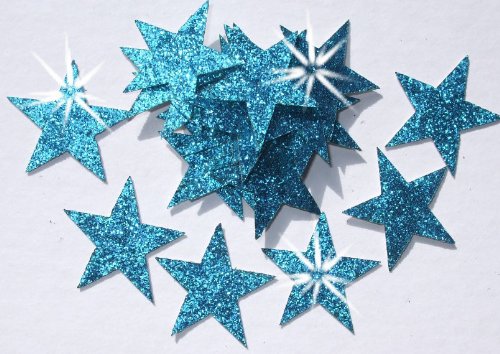Sterne zum Aufbügeln aus Glitzerstoff, 48 Stück, 25 mm hellblau von CrystalsRus