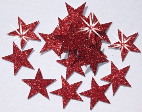Sterne zum Aufbügeln aus Glitzerstoff, 48 Stück, 25 mm rot von CrystalsRus