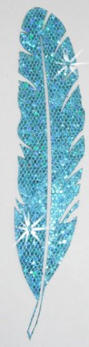 Stoff Pailletten Glitzer Feder zum Aufbügeln blau von CrystalsRus