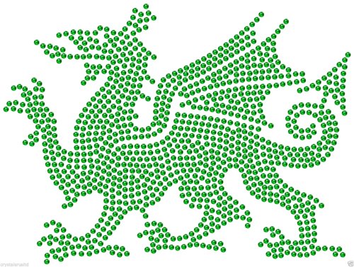 Walisische Flagge Dragon Bügelbild Strass DIY TShirt Bling Transfer Aufnäher, Grün, 20 cm von CrystalsRus