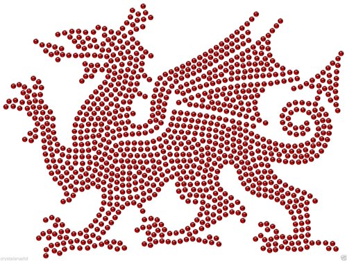 Walisische Flagge Dragon Bügelbild Strass DIY TShirt Bling Transfer Aufnäher, Rot, 20 cm von CrystalsRus