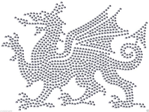 Walisische Flagge Dragon Bügelbild Strass DIY TShirt Bling Transfer Aufnäher, farblos, 20 cm von CrystalsRus