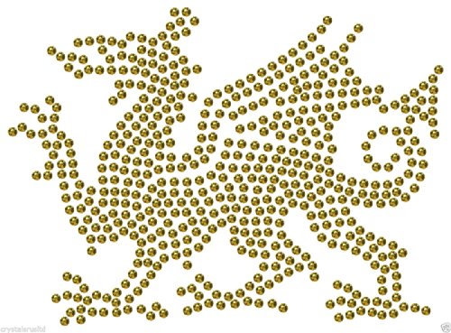 Walisische Flagge Dragon Bügelbild Strass DIY TShirt Bling Transfer Aufnäher, gold, 10,2 cm von CrystalsRus