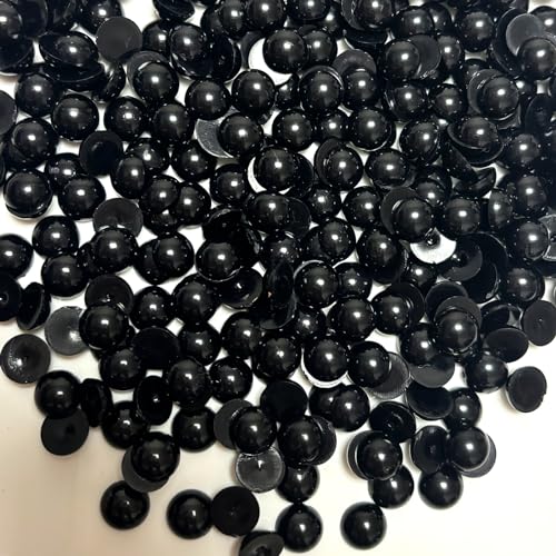 1800 Stück schwarze Perlen mit flacher Rückseite, 4 mm, rund, halbe flache Rückseite, Perlen für Handwerk, Schmuck, lose Perlen, Edelsteine für Schuhe, Tassen, Hochzeiten, Deko-Haare, von CrzBeadss
