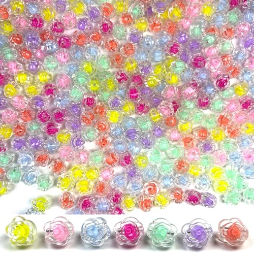 Acryl-Blumen-Perlen für Armbänder, gemischte Süßigkeitenfarben, Rosen-Perlen für Schmuckherstellung, handgefertigtes DIY-Armband, Halskette, Charm, Schlüsselanhänger, Bastelbedarf, 200 Stück von CrzBeadss