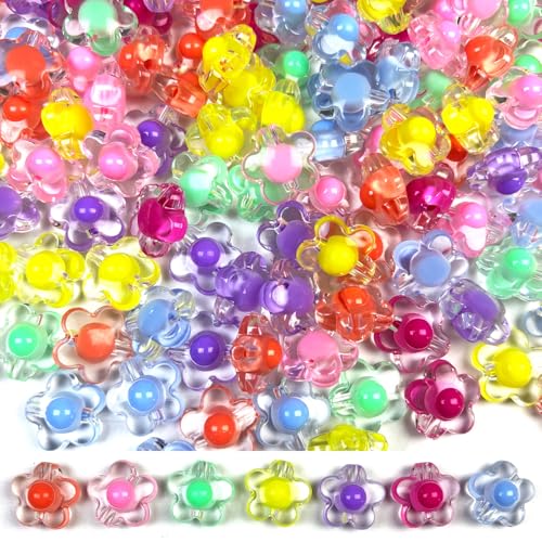 Acryl-Blumenperlen für Armbänder, verschiedene Bonbonfarben, Blumenperlen für Schmuckherstellung, handgefertigtes Armband, Halskette, Charms, Schlüsselanhänger, Bastelbedarf, 100 Stück von CrzBeadss