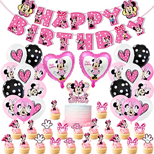 39 Stück Themed Geburtstag Dekorationen,Luftballon Geburtstag Rosa, Happy Birthday Banner, Cupcake Topper,Party Supplies für Themenparty Balloons for Girls Birthday Baby Shower von Crzyplea