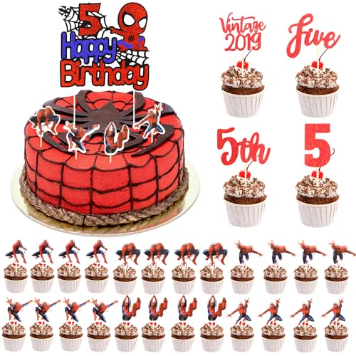 41 Stück 5. Tortendeko Geburtstag, Kuchen Deko Cake Topper Geburtstag Torten Deko Cupcake Topper Deko Geburtstag Für Mädchen Jungen Kinder (Schwarz) von Crzyplea