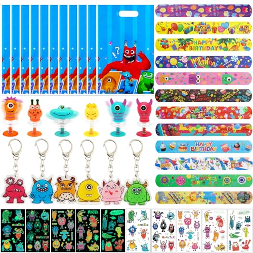 Monster Geburtstag Mitgebsel,Monster Party Spielzeug Set mit 12 Schnapparmbänder,8 Geschenktüten,6 Schlüsselanhänger,6 Springende Monster und 5 Leuchtendes Tattoo,Monster Mix Spielzeug,Monster Deko Monster Geburtstag Mitgebsel,Monster Party Spielzeug Set mit 12 Schnapparmbänder,8 Geschenktüten,6 Schlüsselanhänger,6 Springende Monster und 5 Leuchtendes Tattoo,Monster Mix Spielzeug,Monster Deko von Crzyplea