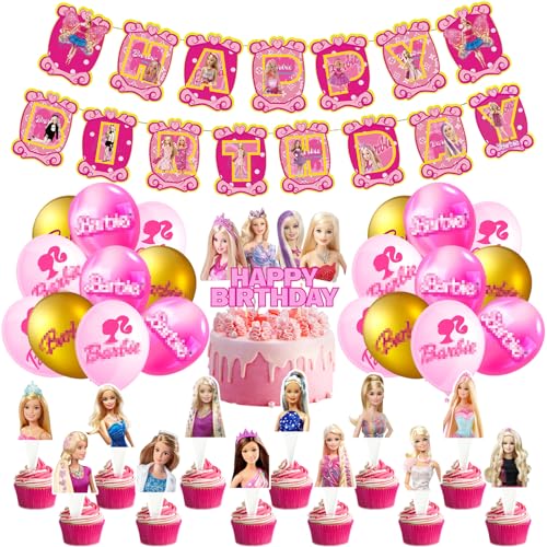 Crzyplea Deko Geburtstag Mädchen 44 Stück, mit Rosa Luftballons, Kuchen Deko, Happy Birthday Banner, Mädchen Geburtstags Dekoration, Mädchen Party Deko von Crzyplea