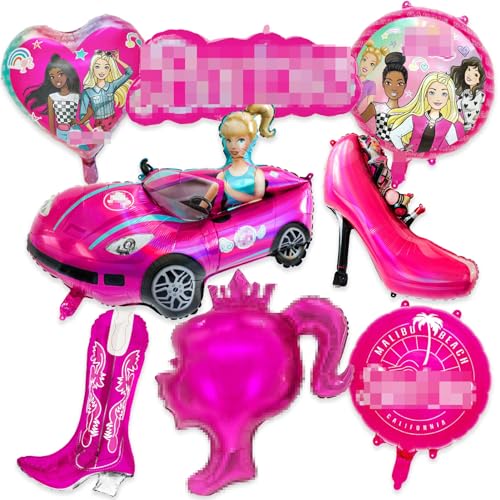 Deko Geburtstag Mädchen 8 Stück, Cartoon Folienballons, Rosa Luftballons, Luftballons Geburtstag Madchen, Mädchen Geburtstags Dekoration, Mädchen Party Deko Supplies Set von Crzyplea