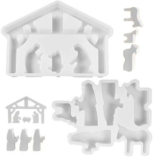 2 PCs/Set Weihnachten Silikonformen hitzebeständige Krippe Set Silikonformen Nicht-Stick-Easy-Pflege-Kerze für DIY-Handwerkskunstputze von Csafyrt