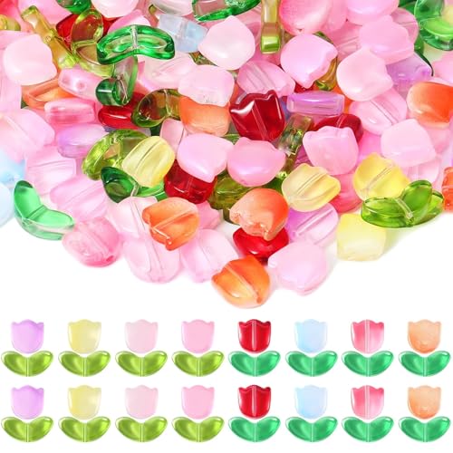 320pcs Blumenperlen, 14 mm farbenfrohe Glasblumenperlen für Schmuck, das Ohrringarmband DIY Bastelgeschenke machen von Csafyrt