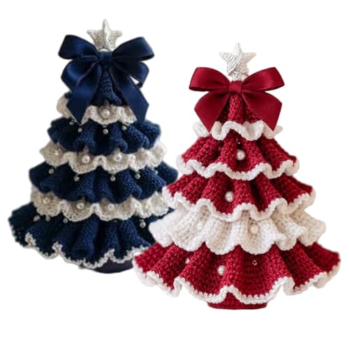 Csafyrt 2pcs Strick -Kits Weihnachtsbaum -Strick -Kit für Anfänger mit Bogenperle Easy DIY Basteln für Erwachsene Weihnachtsferiendekorationen, Blau + rot von Csafyrt
