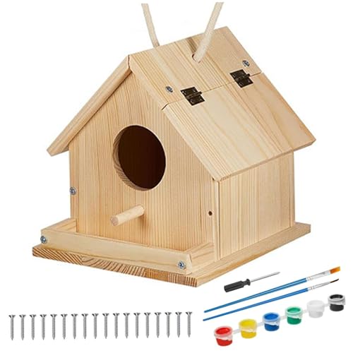 Csafyrt Bird House Kit Holz Vogelhäuser zum Malen und BAU von DIY -Vogelhaus -Kits mit Pinselschraubendreher -Montageschrauben und 6 Farben Farben für Kinder 3+ von Csafyrt