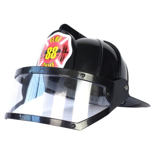 Csafyrt Feuerwehrmannhüte Durchschnittliche Größe Schwarzer Farbfeuerhüte für Kinder mit Sicherheitsbrillen PVC Feuerwehrmann Cap Helm beim Anziehen von Csafyrt