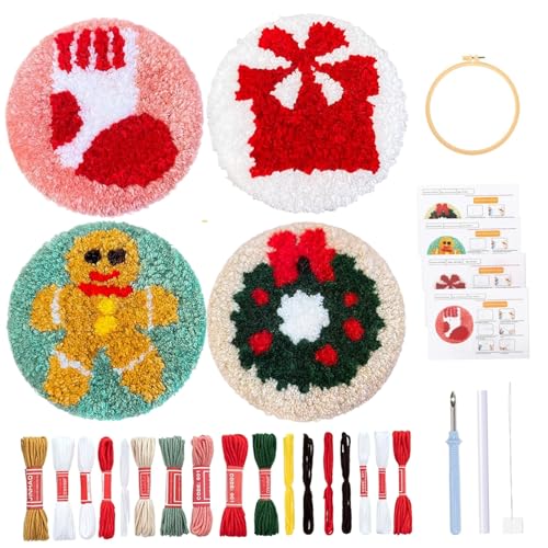 Punch Nadel Coasters Kit (4PCS) DIY Weihnachtspunsch Nadel Untersetzer Süßes Getränk mit Weihnachtsdesign Cartoon Kit DIY Handwerk für Anfänger Erwachsene Kinder Kinder von Csafyrt