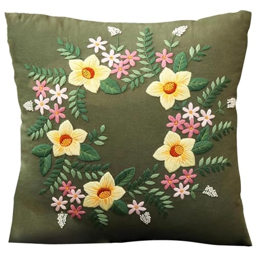Stickkissenkoffer Kit, Blumenmuster Stickkissen Kit mit Reifen, Faden und Nadel, DIY -Kissenbezugset für Audlt -Anfänger von Csafyrt