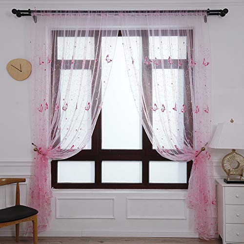 Csheng gardine mit kräuselband Vorhang durchsichtig Floral Schmetterling Sheer Vorhänge Woven net Vorhang Vorhänge für Windows für Wohnzimmer 100X270,pink von Csheng