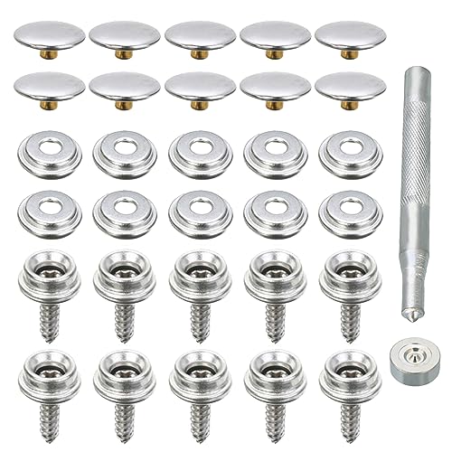 Csirnto Druckknöpfe Metall Set 62 Stück Kleidung Druckknöpfe Metalldruckknöpfe Druckknöpfe Schrauben Edelstahl Druckknöpfe Edelstah für Lederhandwerksjacke Handtasche Brieftasche (Silber) von Csirnto