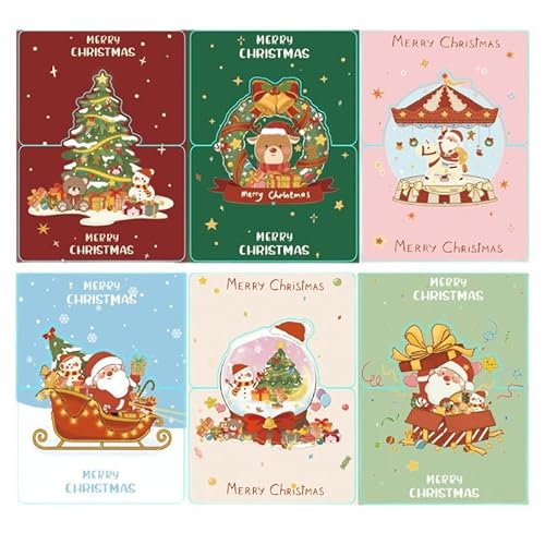 Weihnachtskarten Set 36-teilig – 12 Klappkarten mit 12 Umschlägen 12 Stickern – 6 festliche Designs doppelt – Premium Grußkarten für Weihnachten Familie Freunde von Csuntikulo