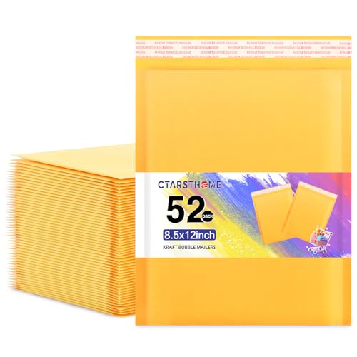 Ctarsthome Luftpolster-Versandtaschen, Kraftpapier, 21,6 x 30,5 cm, selbstklebend, selbstklebend, mit starker Haftung, für Schmuck, Make-up, Zubehör, Gelb, 52 Stück von Ctarsthome
