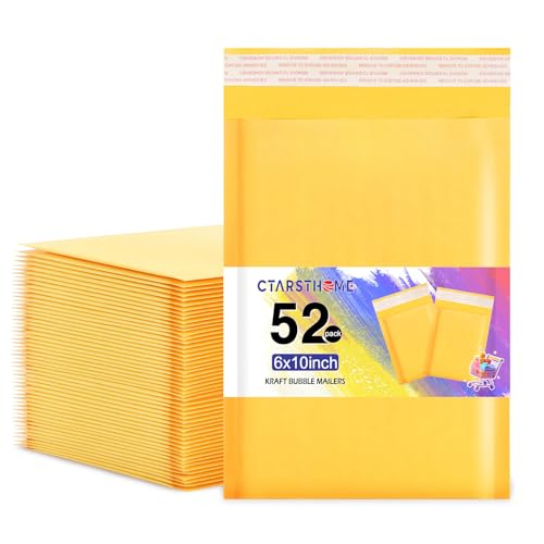 Ctarsthome Luftpolster-Versandtaschen, Kraftpapier, für kleine Unternehmen, selbstklebend, mit starker Haftung, für Schmuck, Make-up, 52 Stück, Gelb, 15,2 x 25,4 cm von Ctarsthome