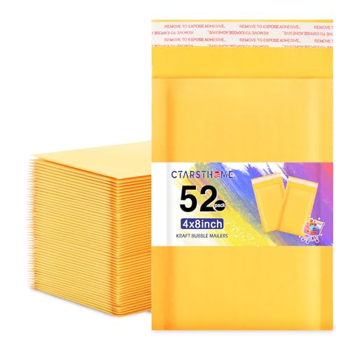 Ctarsthome Luftpolster-Versandtaschen, Kraftpapier, selbstklebend, starke Haftung, gepolsterte Umschläge für Schmuck, Make-up, 10,2 x 20,3 cm, Gelb, 52 Stück Ctarsthome Luftpolster-Versandtaschen, Kraftpapier, selbstklebend, starke Haftung, gepolsterte Umschläge für Schmuck, Make-up, 10,2 x 20,3 cm, Gelb, 52 Stück von Ctarsthome