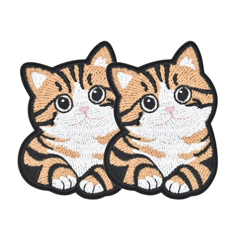 Stickerei-Aufnäher zum Aufbügeln für Kleidung, 2 Stück, niedliche Katze, zum Aufnähen/Aufbügeln für Jacken, Hüte, Jeans, Rucksäcke und Stoffreparatur von Ctctoo